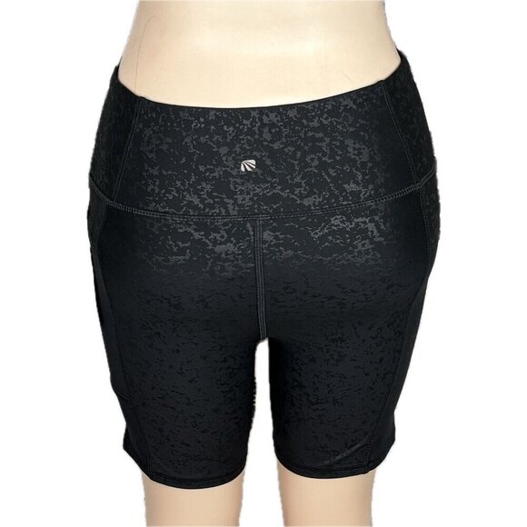 Marika L Black Emboss High Waistband Side Zip Cell Pocket Dry Wik Bike Shorts - Picture 4 of 6